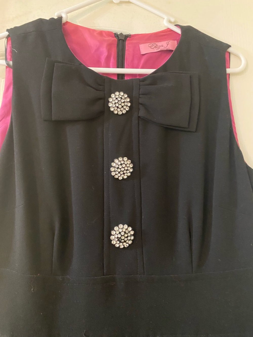 Eliza J Girls Black Dress with Pink Lining and Rhinestone Accents